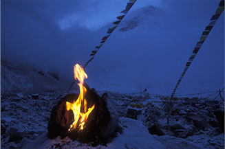 Dawn offering of juniper, Mount Everest Base Camp